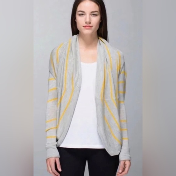 Good condition lululemon twist cardigan yellow and grey stripes, smoke free home - Picture 3 of 6
